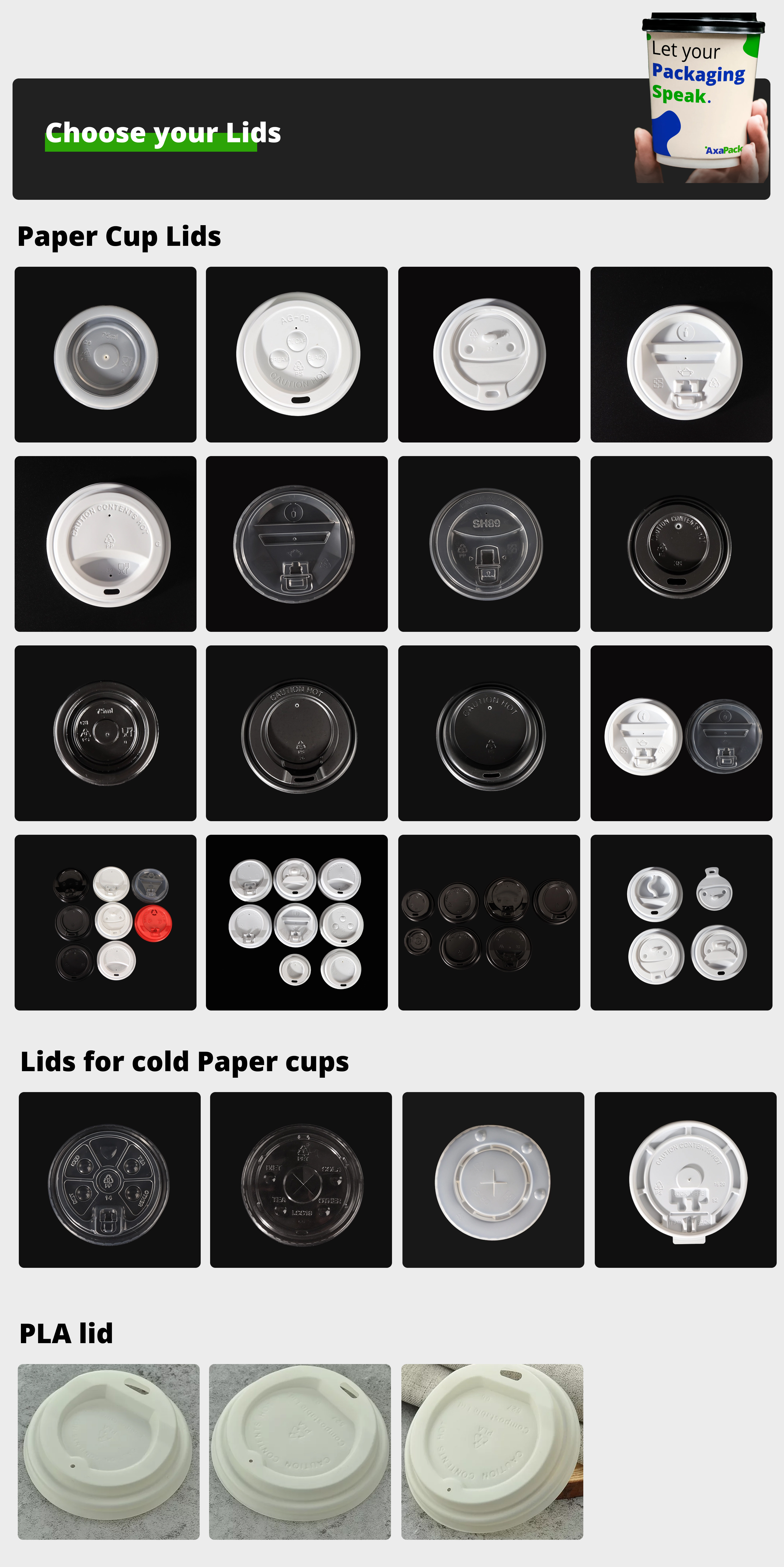 axapack paper cups lids options
